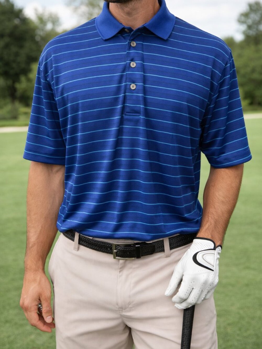 Grand Slam Navy Golf Polo with Light Blue Stripes Men’s Size Large